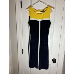 Lauren Ralph Lauren Size 4 Yellow Blue Color Block Ruched Dress Career Classy